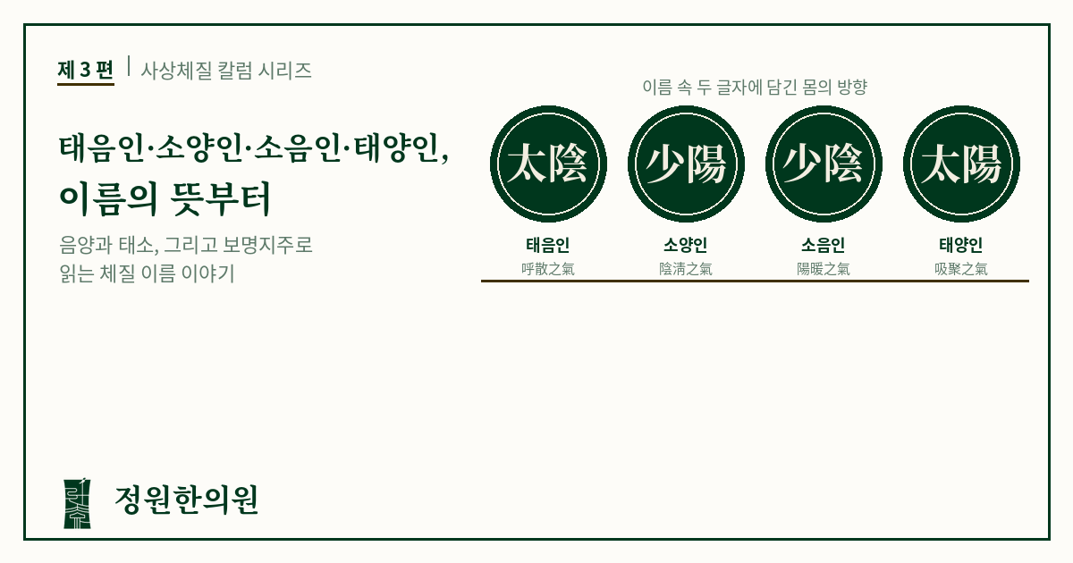 사상3편. 태음인·소양인·소음인·태양인, 이름의 뜻부터