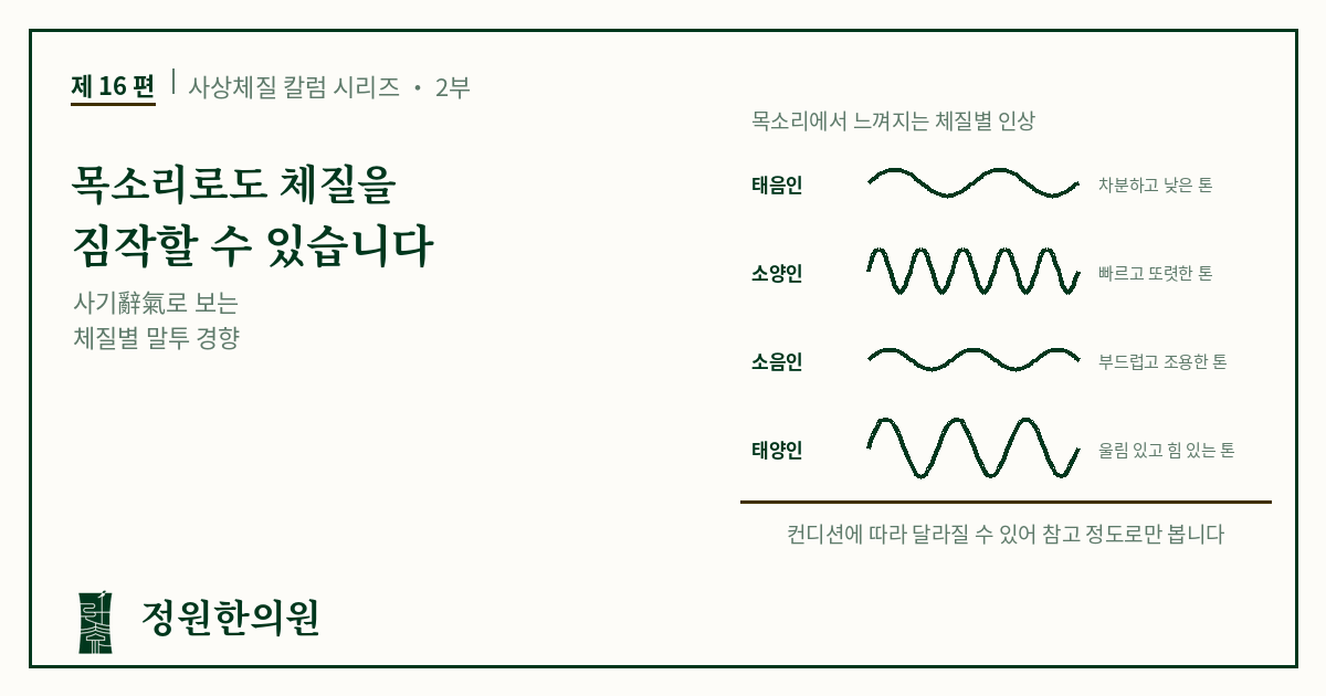 사상16편. 목소리로도 체질을 짐작할 수 있습니다 — 사기辭氣
